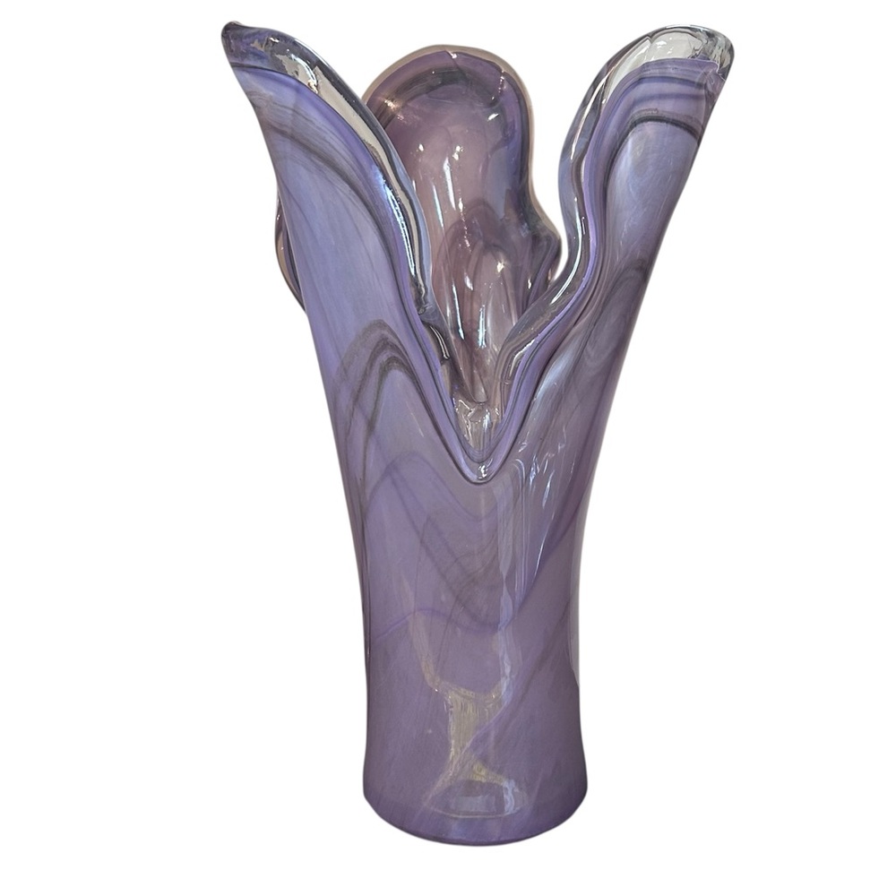 Empoli Italian Art Glass Vase Lilac‎ Swirl Ruffled Top Mid Century Modern